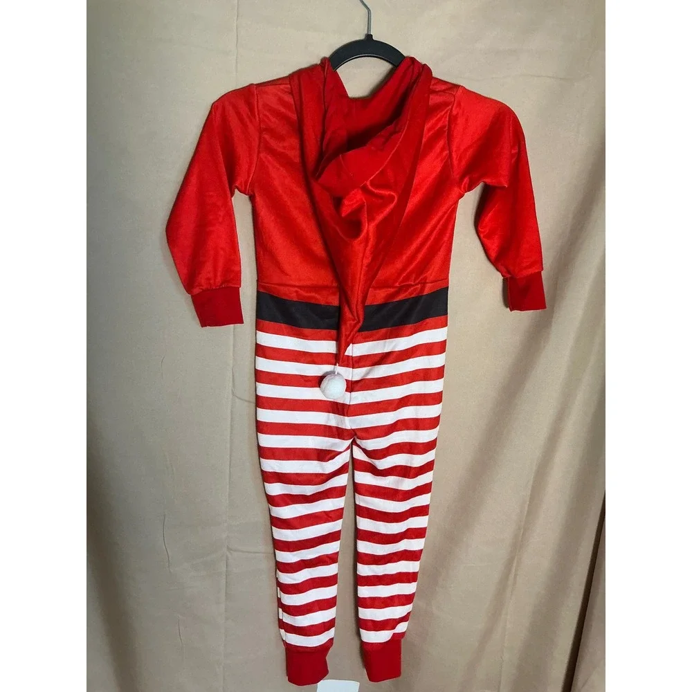 Unbranded Christmas Hooded Union Suit Kids Size 2-4 Red White Excellent Striped